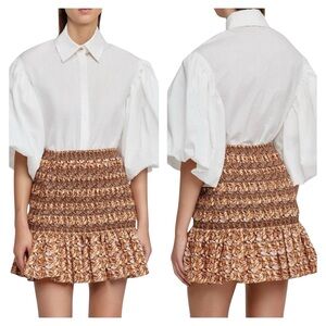 Acler New Kyle Skirt Neutral Leaves Smocked Mini Size 4